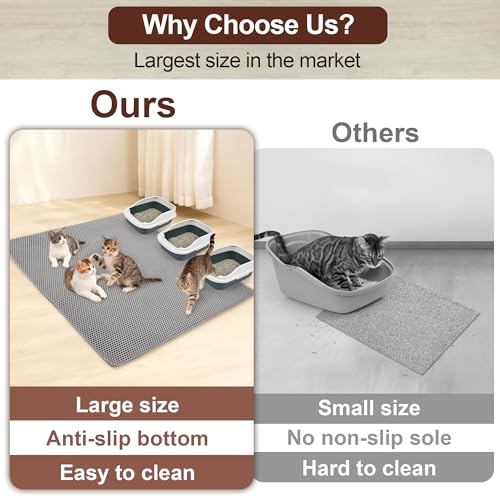 Jumbo Cat Litter Mat (47" x 39"), Double layer, Waterproof, Non-Slip, Odor-Free, Easy to clean, Gray - color: Gray, size: 47" x 39"