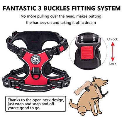 PoyPet No Pull Dog Harness, No Choke Front Clip Dog Reflective Harness, Adjustable Soft Padded Pet Vest with Easy Control Handle for Small to Large Dogs(Red,XS) - color: Red, size: XS