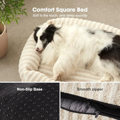 MIXJOY Dog Bed Large Size, Washable Large Dog Beds with Removable Cover, Rectangle Pet Beds for Big Dogs, Soft Warming Calming Pet Bed with Non-Slip Bottom, 36"x27"x8", White - color: White, size: L(36"Lx27"Wx8"Th)