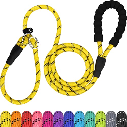 6ft Slip Dog Lead, No Pull Reflective Training Leash with Padded Handle, Professional Rope P-Leash for Small Medium Large Dogs, Heavy Duty Correction Lead for Walking & Training (Yellow) - color: Yellow, size: S-5/16"x6'(0-50lbs)