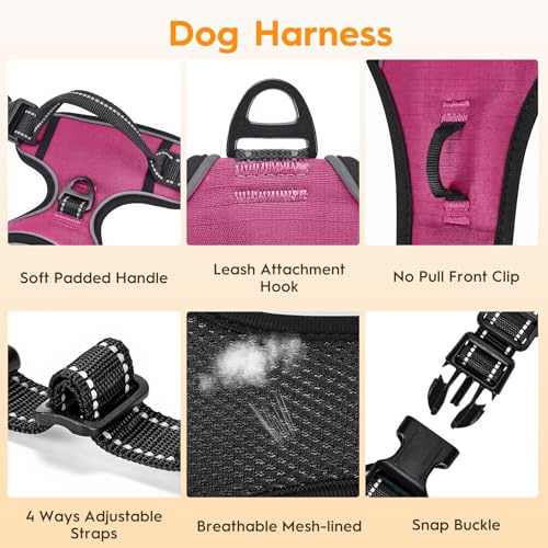 No Pull Dog Harness, No Chock Reflective Adjustable Soft Padded Pet Vest with Easy Control Handle, Easy Wearing with Stylish, Reinforced Knot, 2 Buckles - color: Hot Pink, size: X-Small