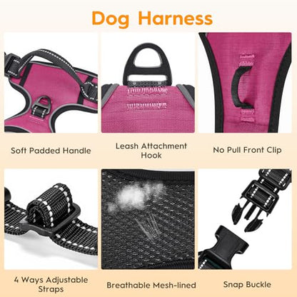 No Pull Dog Harness, No Chock Reflective Adjustable Soft Padded Pet Vest with Easy Control Handle, Easy Wearing with Stylish, Reinforced Knot, 2 Buckles - color: Hot Pink, size: X-Small