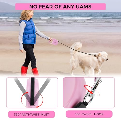 Pink Retractable Dog Leash,Strong Nylon Tape-One-Handed One Button Lock for Puppy, Cat, Pet Walking and Training,16ft Dog Walking Leash with 360°Tangle-Free Design,Anti-Slip Handle (Pink -Small) - color: Pink -Small