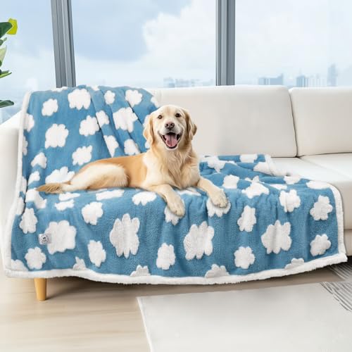 Luciphia Waterproof Pet Blanket for Medium Large Dogs Washable Fluffy Thick Jacquard Shag Fleece Warm Sherpa 3D Textured Flower Print for Cats Puppy Couch Protection (Blue Cloud,67x57 inches) - color: Blue Cloud, size: 67x57 inches