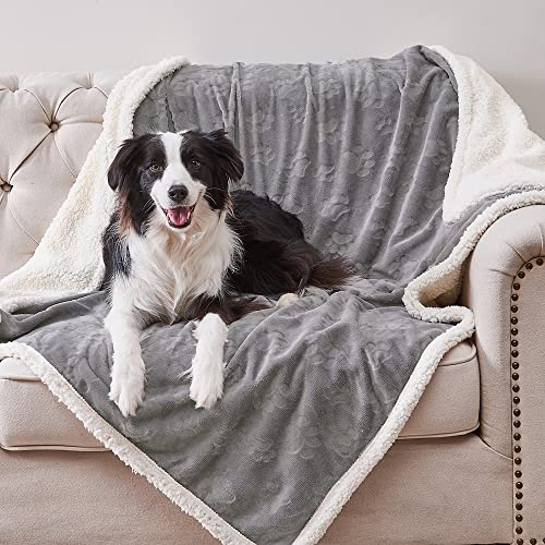 Qeils Dog Blankets for Large Dogs - Waterproof Cat Blanket Washable - Sherpa Fleece Puppy Blanket, Soft Plush Reversible Throw Protector for Bed Couch Car Sofa, 60"X80", Grey - color: Grey, size: 60"x80"