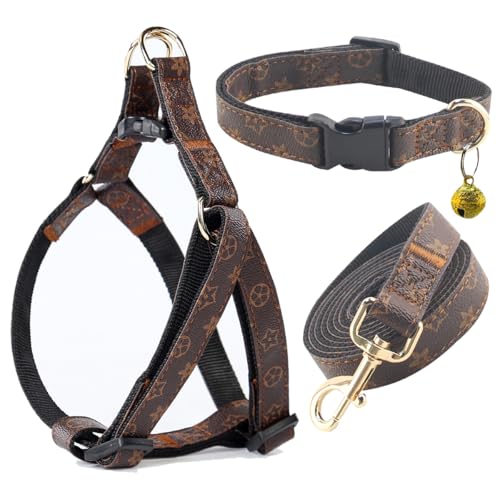 Premium Dog Collar Harness and Leash with Safety Buckle - Adjustable and No Pull Comfortable Dog Collars for Small Puppy, Stylish Durable Gift for Boy Girl Pets - color: brown-03, size: L