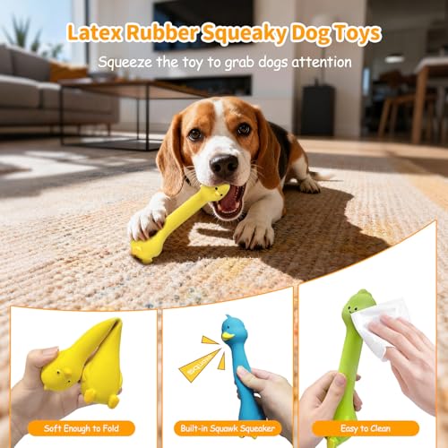 Latex Squeaky Dog Toys, 3 Pack Soft Rubber Dog Chew Toys, 8.7" Standing Stick Animal Pet Toy to Keep Them Busy, Interactive Fetch Squeak Toy for Puppy Small Medium Dogs - color: Green & Yellow & Blue