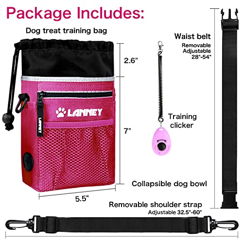 Dog Treat Pouch Pet Training Bag for Small to Large Dogs, Treat Tote Carry Kibble Snacks Toys for Training Reward Walking, Metal Clip, Waist belt, Shoulder Strap, Poop Bag Dispenser and Clicker - color: Pouch(Pink with Black)+Clicker