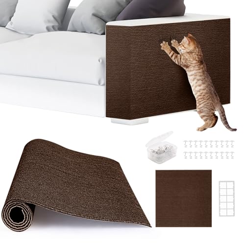 2pack Cat Scratch Couch Furniture and Wall Protector | Adhesive Cat Scratch Pad for Covering Cat Tower, DIY Climbing Cat Scratcher Couch Protector from Cat Claws Scratching (Brown) - color: Brown, size: 2 Pack