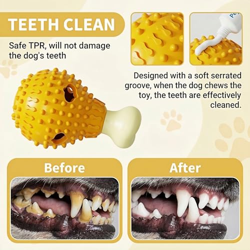 Fried-Chicken-Leg-Shaped Design Squeaky Treat Dispenser, Dog Chew Toys for Aggressive Chewers, TPR Durable Interactive Enrichment Puzzle Toy for Large Medium Small Breed Dogs