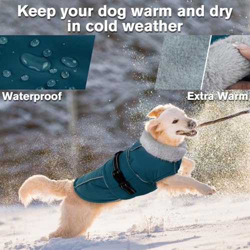 Lelepet Warm Dog Coats for Small Dogs Waterproof Dog Winter Jacket Reflective Pet Fleece Vest Windproof Cold Weather Coats with Adjustable Buckle & Leash Hole, Dark Green, S - color: Dark Green, size: S