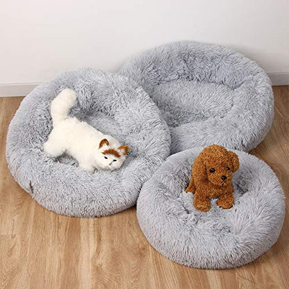 otoez Kitten Puppy Bed Extra Small XS Round Dog Cat Beds Anti Anxiety Plush Pet Calming Donut Bed with Non-Slip Waterproof Bottom, Washable (15.7", Light Grey) - color: Light Grey, size: 15.7"
