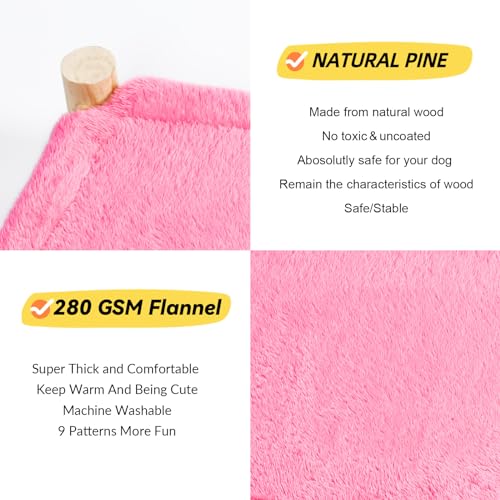 Cat and Dog Hammock Bed for Small Dogs, Brethable Wooden Cat Pet Rabbit Elevated Bed Cots Furniture for All Seasons Fleece Hot Pink - color: Fleece Hot Pink