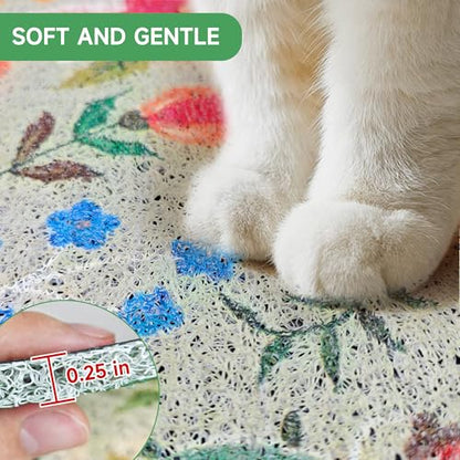 Cat Litter Mat, 24" x 16" Litter Box mat, Upgrade Non-Slip Kitty Litter mat, Traps 100% Litter, Soft on Kitty Paws, Easy Clean for Scatter Control, Bohe cat Food mat, Urine Waterproof - color: Green Garden, size: Small（24"x16"）