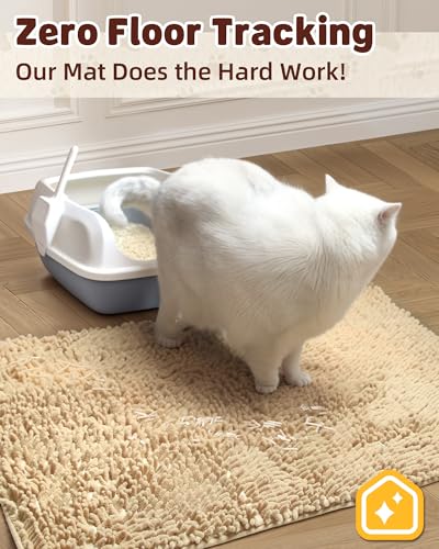 Cat Litter Mat Litter Trapping Mat, 33"x23" Plush Cat Litter Rug Catcher, Easy to Clean, Machine Washable - color: Beige, size: Large