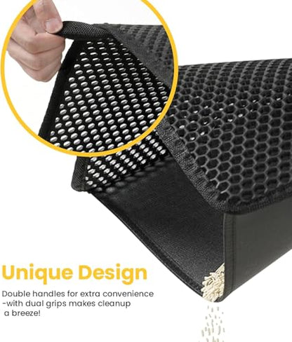 Cat Litter Trapping Mat, 27"x19" Universal Fit Litter Box Floor Mat, Hexagon Grids & Anti-Leak Base, Machine Washable, Non-Slip Kitty Mat for Most Homes, Black - color: Black