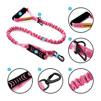 6FT Highly Reflective Heavy Duty Elastic Bungee Medium and Large Dog Leash Shock Absorbing with Comfortable Padded Handle and Traffic Handle Suitable for Training - color: Pink