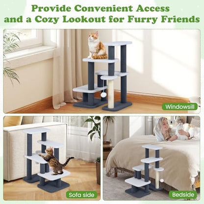 PETSITE 30-inch Small Cat Tree, Multi-Level Modern Cat Stairs with Sisal Scratching Post, Hanging Ball, and Multiple Jumping Platforms
