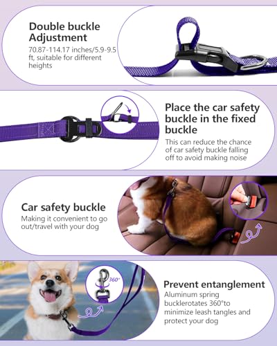 Hands Free Dog Leash, Multifunctional Crossbody Dog Leash, 5.9-9.5Ft Long Waist Belt with Car Seatbelt and Double-Sided Reflective Stitches for Medium and Large Dogs Walking, Jogging(Purple) - color: Purple, size: Large-5.9-9.5ft