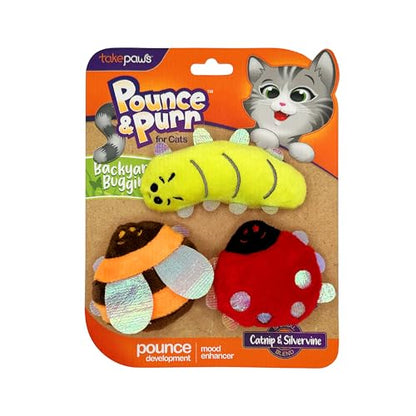 Pounce & Purr® Plush Cat Toys, Catnip & Silvervine Infused, Shiny Iridescent Accents, Interactive Play Toys for Cats & Kittens (Backyard Buggin' Series) - color: Backyard Buggin'