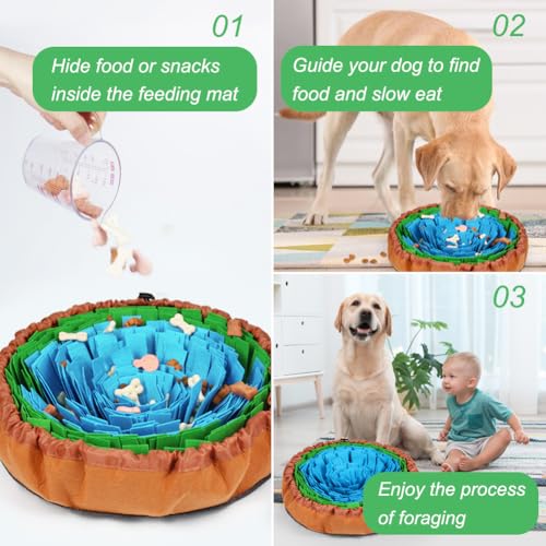 Vivifying Snuffle Mat for Dogs, Adjustable Treats Feeding Mat for Slow Eating and Keep Busy, Interactive Dog Puzzle Toys Encourages Natural Foraging Skills and Smell Training (Blue Green) - color: Blue&Green&Brown