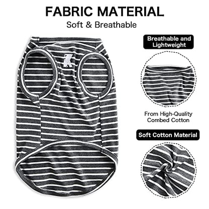 Dog Shirt Vest Lightweight Stretchy Dog T-Shirts Soft Cool Shirts Sleeveless Stripe Vests Breathable Clothes for Puppy Kitty Cats Small Medium Large Dogs 2 Pack Black + Grey [ S/Small ] - color: Black + Grey, size: S-(2~7lb) | Chest(~13")