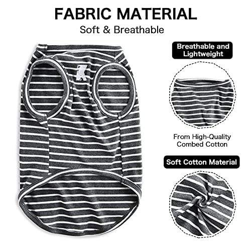 Dog Shirt Vest Lightweight Stretchy Dog T-Shirts Soft Cool Sleeveless Stripe Vests Breathable Clothes for Puppy Kitty Cats Small Medium Large Dogs 2 Pack Black + Grey [ 2XL ] - color: Black + Grey, size: 2XL-(20~30lb) | Chest(~24")