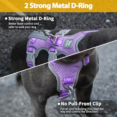 Huntboo Escape Proof Dog Harness, No Pull Reflective Harness with Lift Handle,Adjustable Pet Vest with Front and Back Leash Clips for Small Medium Large Dogs Walking Hiking Training(Lavender Purple,L) - color: Lavender Purple, size: Large(Pack of 1)