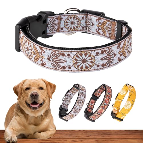 Dog Collars for Small Medium & Large Dogs - Female and Male Patterns on Long Lasting, Adjustable, Strong and Durable Puppy Quick Release Buckle White Woven Collar - color: White Woven, size: Small