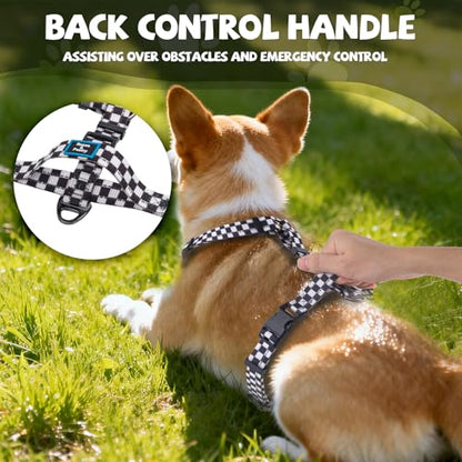 Roses&Poetry Dog Harness Small Sized Dog, 6 Point Adjustable Fit No Pull Harness with Handle for Control and Easy Walking, Reflective Pet Halter Harnesses（Blackwhite-S） - color: Checkered（Harness Only Without Leash）, size: S