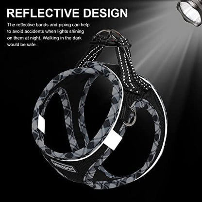 Mercano Soft Mesh Dog Harness and Leash Set, Step-in Reflective Breathable Lightweight Vest Harnesses with Safety Buckle for Small Dogs, Cats (Black White, L) - color: Black White, size: L (Chest: 17.5"-19.5")