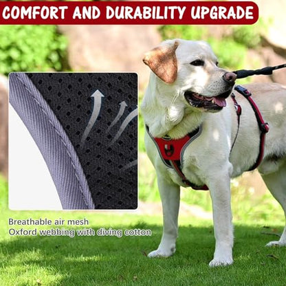 Escape Proof Dog Harness - No Pull Dog Harness with Handle, Soft Padded Reflective and Adjustable Full Body Pet Harness Vest for Medium Large Dogs Walking Hiking Training, Red Large - color: Red, size: Large