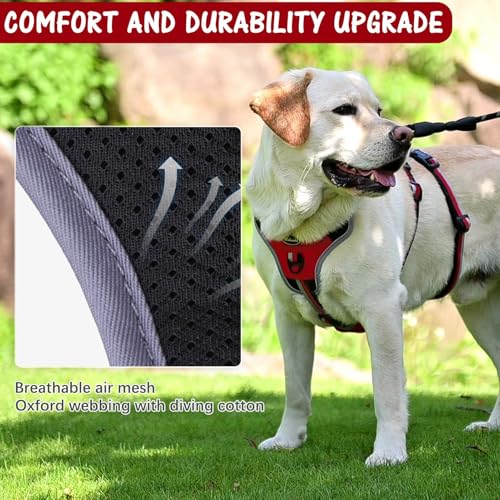 Escape Proof Dog Harness - No Pull Dog Harness with Handle, Soft Padded Reflective and Adjustable Full Body Pet Harness Vest for Medium Large Dogs Walking Hiking Training, Red Medium - color: Red, size: Medium