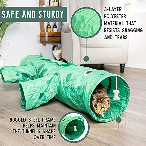 Pet Craft Supply Dizzy Dino Multi Cat Tunnel Boredom Relief Toys with Crinkle Feather String for Dogs, Cats, Rabbits, Kittens and Guinea Pigs for Hiding Hunting and Resting (8754) - style: Dizzy Dino