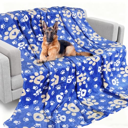 Rezutan Dog Blanket for Extra Large Dogs, Soft Fleece Dog Blankets, Cute Paw Print Throw Blanket for Dogs, Fluffy Flannel Pet Cat Puppy Blanket Mat Cover for Bed Couch, Blue 80 x 60 inch - color: Love Blue, size: 80x60 inch