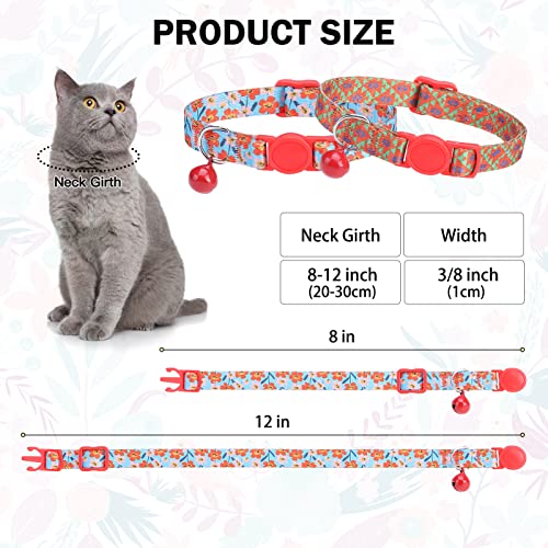 Breakaway Cat Collars for Girl Boy Cats, Fall Winter All Weather Cat Collar Personalized Pattern 2 Pack,Cute Classic Safety Buckles and Bells,Adjustable Printed Nylon Colorful Red - color: Floral Cluster