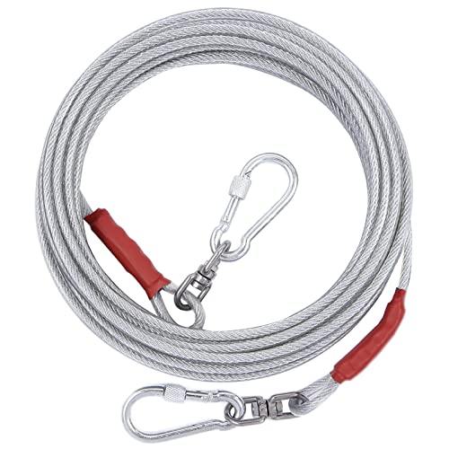 Dog Tie Out Cable for Dogs Outside Up to 125/250lbs,10/20/30/50FT Long Dog Leashe&Chains,Small-Large Dogs Runner Cable for Yard,Heavy Duty Lead Line for Outdoor,Camping,Yard(250lbs 30FT, Silver) - color: Silver, size: 250lbs 30FT