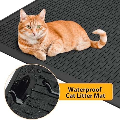 Large Cat Litter Mat 39x27 Inch, XL Waterproof Cat Litter Box Mat, Extra Large Litter Trapping Mat, Washable Rubber Cat Litter Catcher Mat for Multiple Cats, Black - style: Black-39"x27"