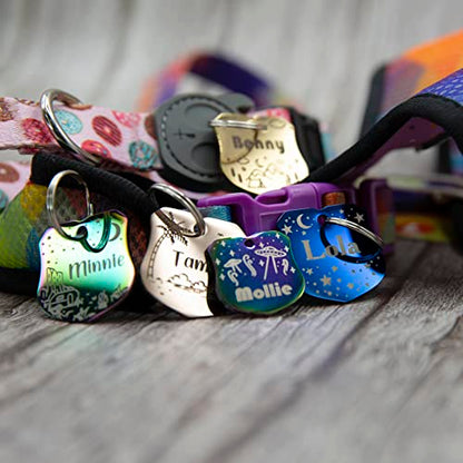 Personalized Dog Tag with 5 Lines of Custom Deep Engraved Durable Stainless Steel Pet ID Name Tag Designer Small Size Badge - size: Small, style: Badge