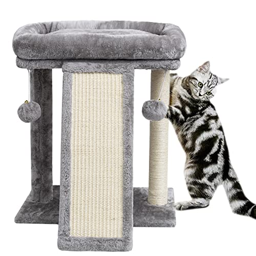 SYANDLVY Small Cat Tree with Scratching Post, Cat Scratching Board for Adults, Cat Post Scratcher for Indoor Cats, 2 Dangling Balls Great for Kittens (Light Grey) - color: Light Grey