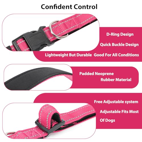 Reflective Dog Collar Padded with Soft Neoprene Breathable Quick Release Basic Dog Collars for Puppy Small Dogs Hot Pink - color: Hop Pink, size: XS:width 5/8"neck 8-10.5"