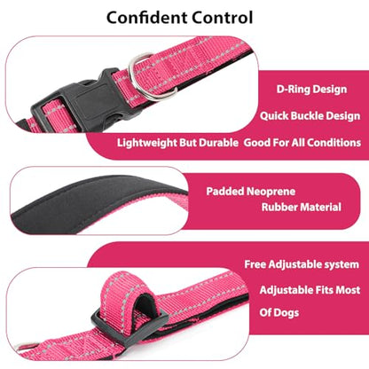 Reflective Dog Collar Padded with Soft Neoprene Breathable Quick Release Basic Dog Collars for Puppy Small Dogs Hot Pink - color: Hop Pink, size: XS:width 5/8"neck 8-10.5"