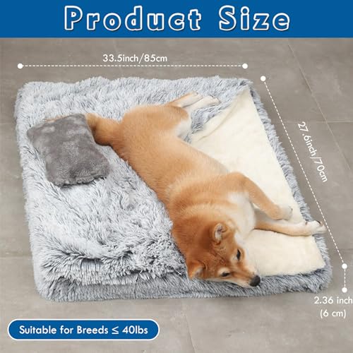 Dog Bed with Cover Cave, Orthopedic Dog Bed with Blanket, 33.5 * 27.6'' Rectangle Pet Crate Cozy Cuddler Mat, Anti-Anxiety Memory Foam Calming Pad for Puppy Cat with Removable Washable Cover - color: Grey