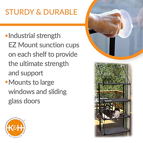 K&H Pet Products EZ Mount Quad Stack Cat Window Perch for Large Cats, Sturdy Window Hammock Bed, Steel Frame, Sturdy Suction Cups, 4 Washable Shelf Covers, Foldable - Fits 27" W X 59" H Glass Spaces - style: Quad Stack