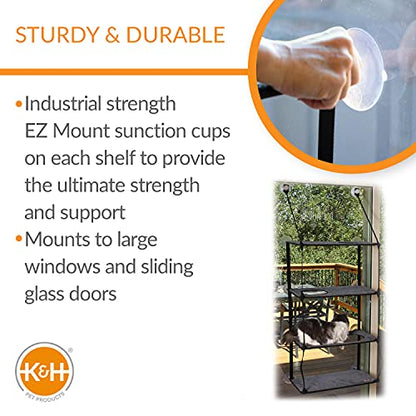 K&H Pet Products EZ Mount Quad Stack Cat Window Perch for Large Cats, Sturdy Window Hammock Bed, Steel Frame, Sturdy Suction Cups, 4 Washable Shelf Covers, Foldable - Fits 27" W X 59" H Glass Spaces - style: Quad Stack