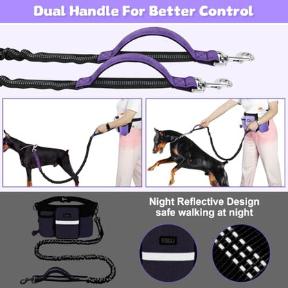 Heavy Duty Hands Free Dog Leash with Zipper Pouch Waist Belt for Large Medium Dogs for Running, Walking, Jogging and Hiking, Dual Padded Handles and Durable Bungee (1 Dog Purple) - color: 1 Dog Purple