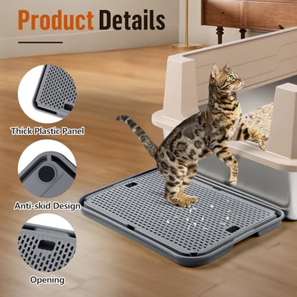 Large Cat Litter Box Step Mat, 16.5"x11.2" Cat Ramp Stairs, Cat Litter Catcher for Self-Cleaning Litter Box, Cats Pedal Step Stool Ideal for Kitten & Older Cats (Dark Grey) - color: Dark Grey Large