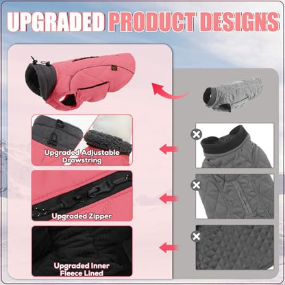 EMUST Thick Winter Dog Coat for Medium Boys with Harness Hole - Cold Weather Clothes, Pink, M - color: NewPink, size: Medium(Pack of 1)