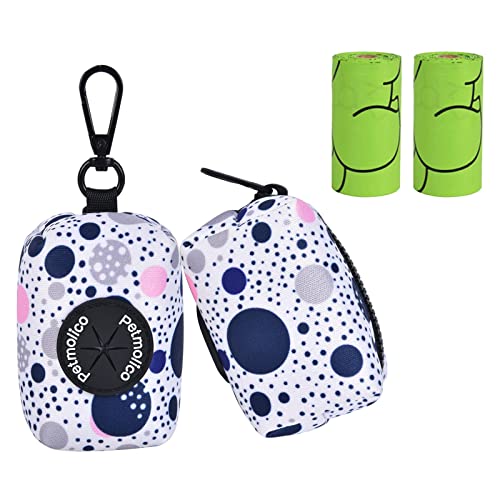 Dog Poop Bag Holder Leash Attachment, Dog Waste Bag Dispenser Zippered Pouch, Fits Any Dog Leash, Includes Free Roll of Dog Bags, Poop Bag Dispenser - 2 Pack, Blue Dots - color: Blue Dots