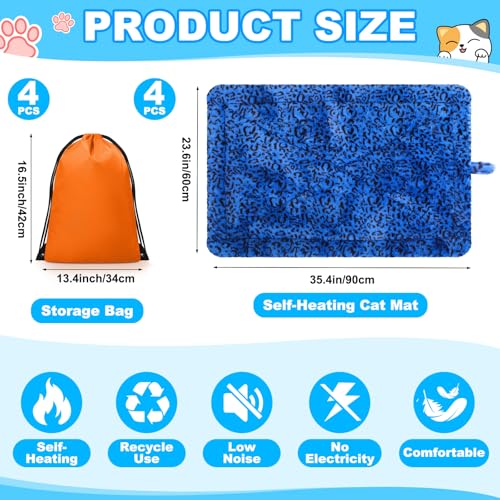 Riakrum 4 Pack Self Warming Cat Bed Mats Leopard Print Cat Dog Thermal Blanket Double Sided Self Heating Pet Pad with Storage Bags for Pet Winter Outdoor Indoor Supplies, Non Electric(L) - size: L